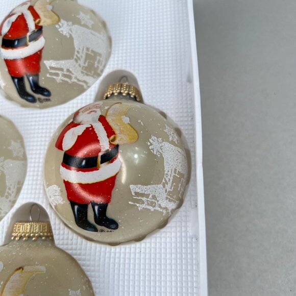 Set Of 4 Vintage Santa Claus Christmas Ornaments Painted Glass Balls Decor - Picture 4 of 12